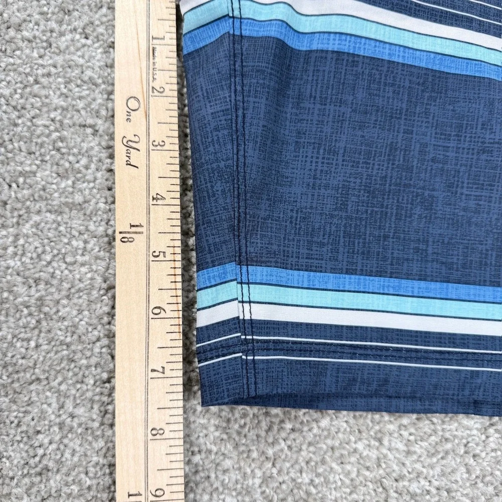 Speedo Mens Small Board Shorts‎ Blue Striped Swim Trunks Stretch Zip Pocket